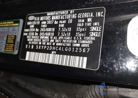 2020 Kia Telluride Lx z USA, uszkodzony, nr VIN 5XYP2DHC4LG012567